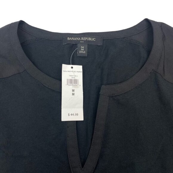 NWT BANANA REPUBLIC Notch-Neck Short Sleeve Top Sz Medium Black - Picture 4 of 5